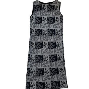 Vintage 60s Goldworm knit abstract print black and silver dress